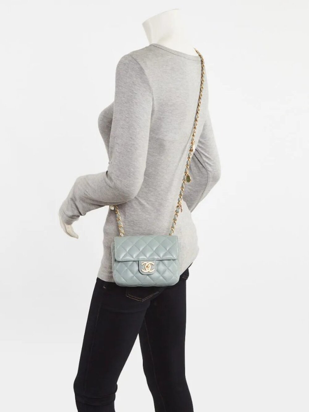 Chanel Gris Quilted Lambskin Leather Casino Royale Charms Square Mini Flap Bag